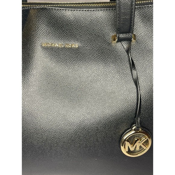 Michael Kors Houston Double Zip Crossgrain Leather Satchel NWOT Black Gold Color - Picture 2 of 16